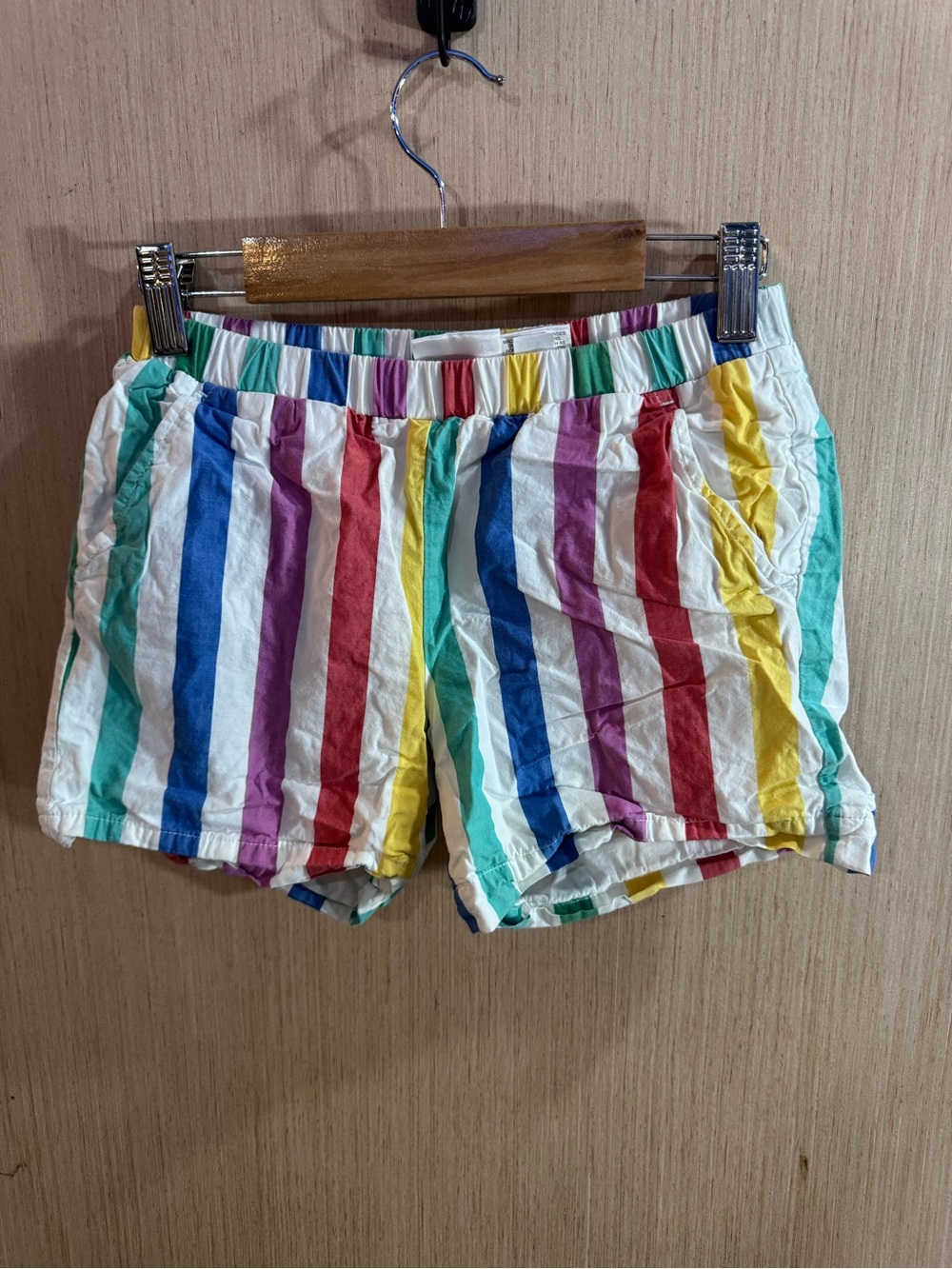 Kids Multicolor Cotton Stripe Elastic Waist Shorts Size 8